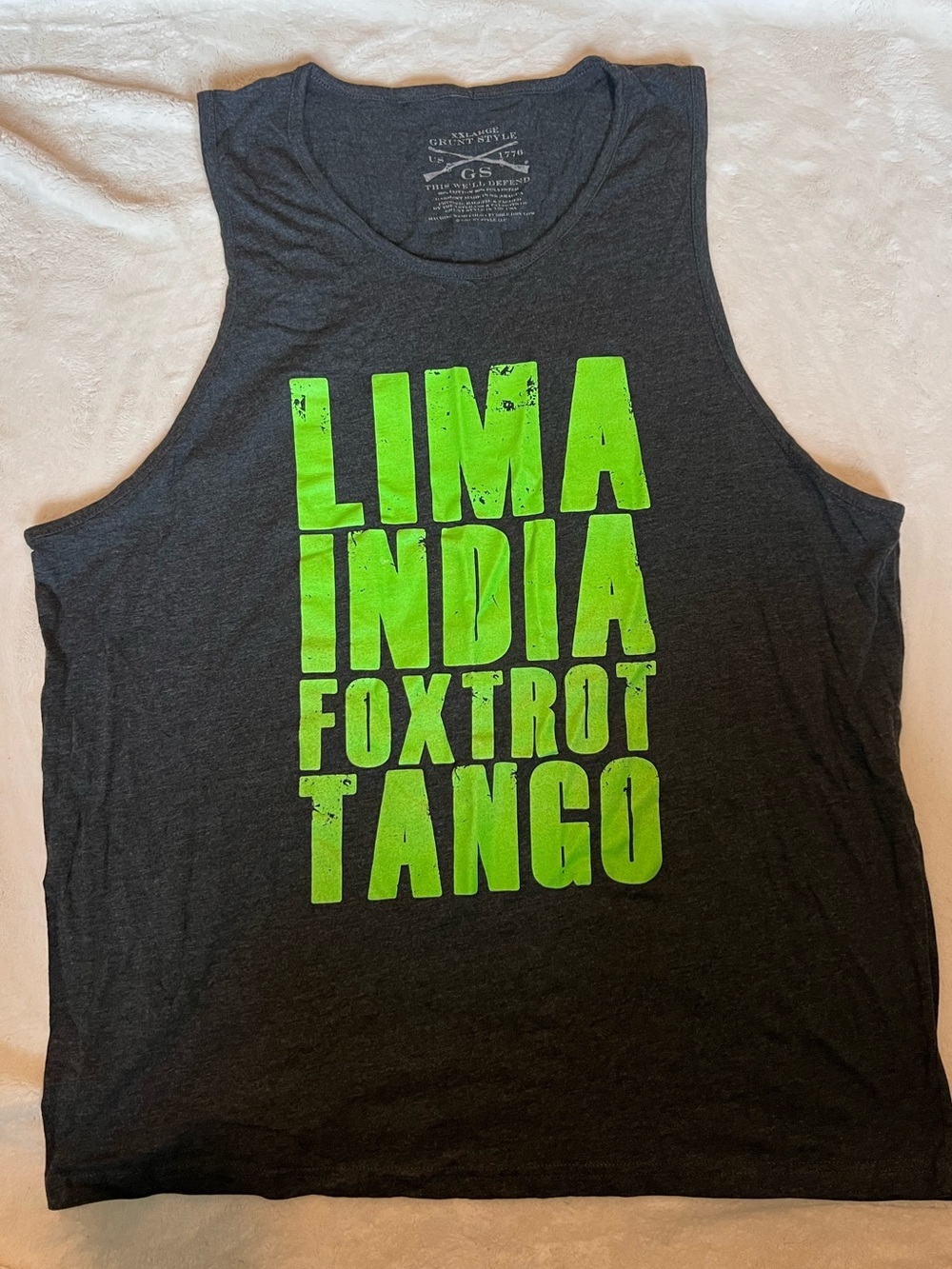 Grunt Style Black Tank with Neon Green 'LIMA INDIA' Graphic